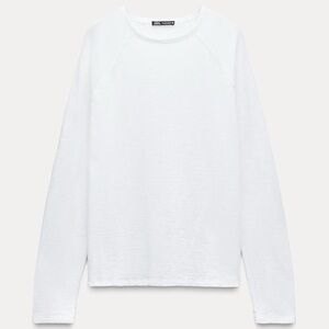 Zara Slub Cotton Long Sleeve T-Shirt in white.